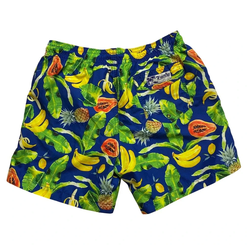 Trunks‎ Surf & Swim Co Mens Tropical Fruit Print Swim Shorts Blue Yellow Size M